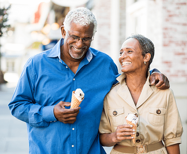 senior couple eating ice cream
