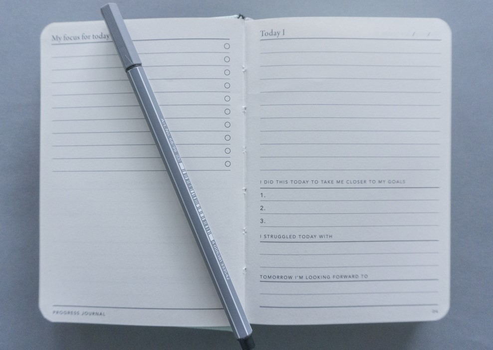 An open planner turned to a blank page