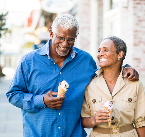 senior couple eating ice cream