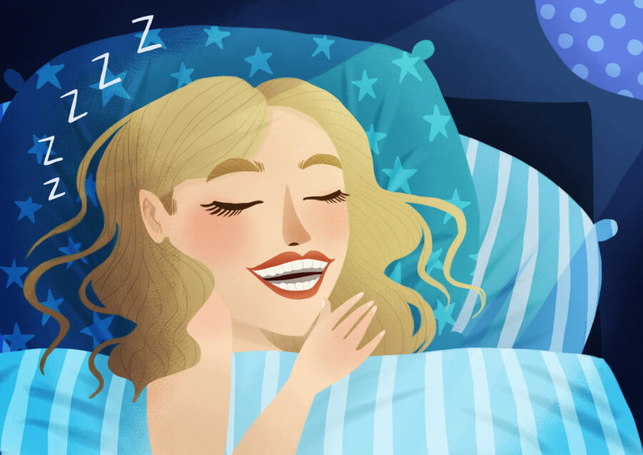 woman wearing a mouthguard at night, custom nightguard